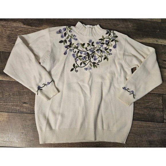 Alfred Dunner Vintage Floral Embroidered Sweater L - Picture 2 of 7
